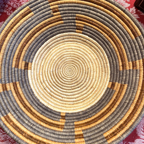 Hand Woven Bowl Shape Basket Coil Weave Multicolor Decorative Collectible Straw - Picture 2 of 8